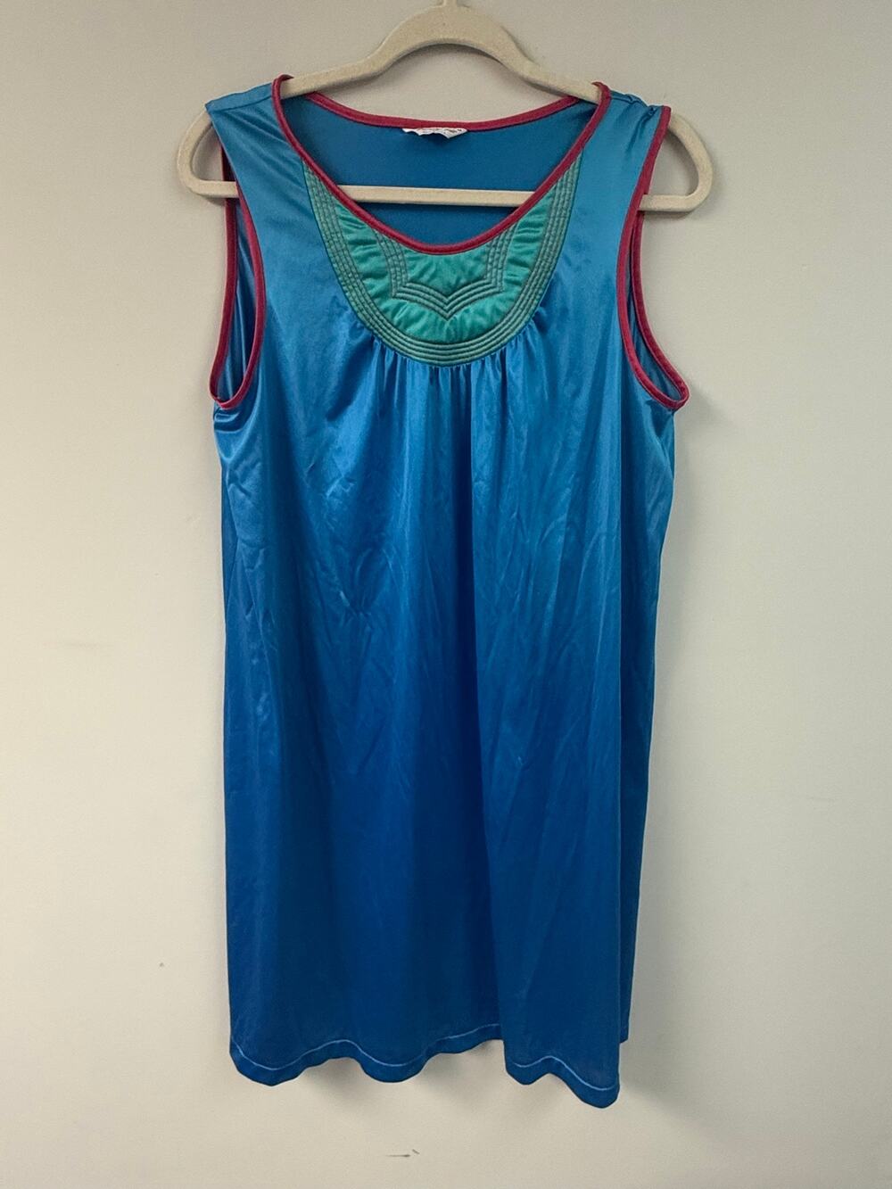 Vintage Vanity Fair Blue Nylon Nightgown Size M USA Made Retro Lingerie